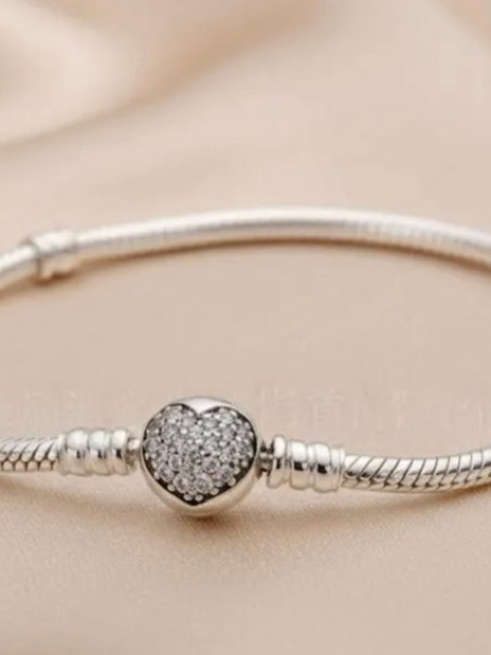 Pandora Sterling Silver Heart Charm Bracelet - Pave Crystal Accent